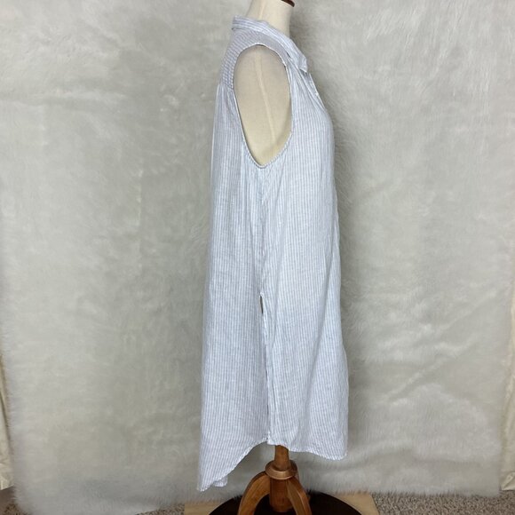 Sundance Sleeveless Blue White Striped Linen Classic Memories Tunic Top L - Picture 5 of 6